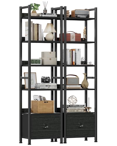 Furologee 6 Tier Bookshelf Set of 2,Industrial Bookshelves and Bookcases - color: Black Oak, size: 6 Tier-2 PCS