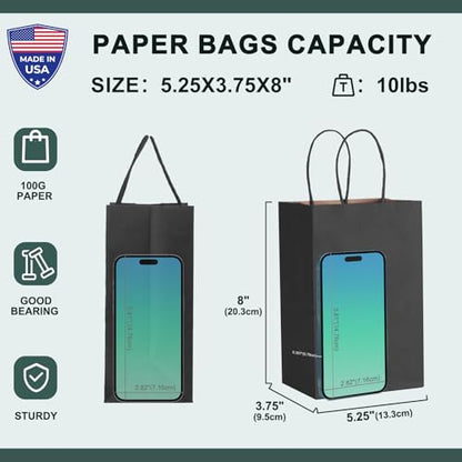 METRONIC Black Paper Bags 5.25x3.75x8 Inch Small Gift Bags 200 Pack - color: Black, size: 1 Count (Pack of 200)