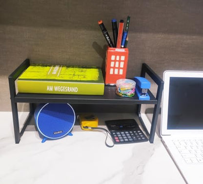 2 Pack Expandable Cabinet Shelf 7.9"D Adjustable Counter Riser Rack Black - color: Black, size: 7.9"D (normal) - 2 Pack