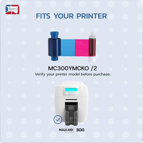 Magicard 300 Printer MC300YMCKO Color Ribbon - YMCKO - 300 Prints with Bodno Premium CR80 30 Mil Graphic Quality PVC Cards - Qty 300 - color: Ymcko, size: 1 Pack with Cards