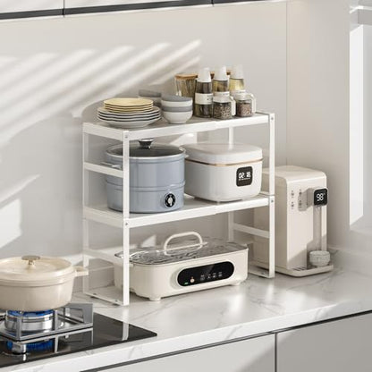 Expandable Kitchen Organizer Shelf, Cabinet Countertop Shelves - color: White