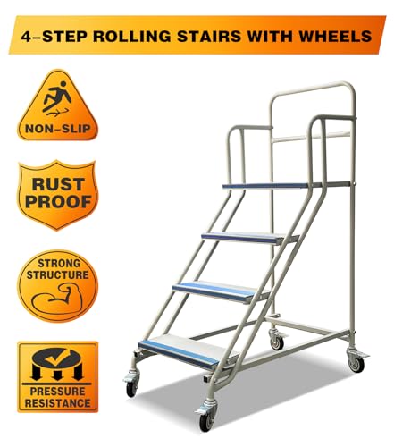 4 Step Stairs with 4 Wheels, Industrial & Warehouse Rolling Stairs, 59.1" H - style: 4STEPS-1