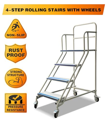 4 Step Stairs with 4 Wheels, Industrial & Warehouse Rolling Stairs, 59.1" H - style: 4STEPS-1