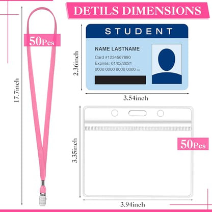 Marspark 4"x3" Name Badge Holder with Lanyard Bulk, Pink, 50 Sets - color: Pink