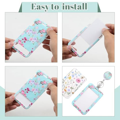 3 Pack Retractable Badge Holders with Clip, Vertical Id Card Holder - color: Grass Flower