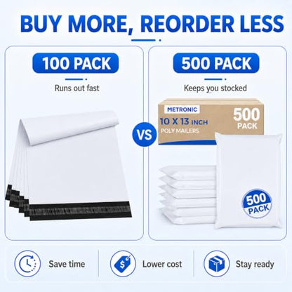 Metronic Poly Mailers 10x13 500 Pack Bulk Small Shipping Bags for Business - color: White, size: 10x13 500PC