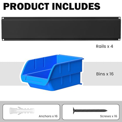 Ultrawall Wall Mounted Storage Bins, Plastic Hanging Storage Organizer Bins - color: Blue