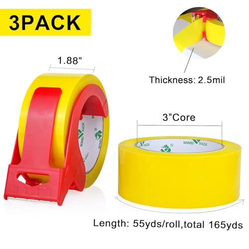 BOMEI PACK Heavy Duty Packing Tape 3 Rolls, 1.88 inches Wide, 55yds Length per roll, Yellow Refill for Packaging and Shipping for Carton Sealing Tape - color: yellow