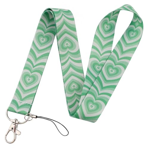 Cute Green Heart Lanyard with ID Badge Holder Retractable Reel Clip Aesthetic Valentines Girls Women Lanyard with ID Card Holder for Keys Preppy Neck Lanyard for School Office - color: Green Heart