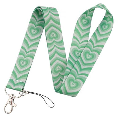 Cute Green Heart Lanyard with ID Badge Holder Retractable Reel Clip Aesthetic Valentines Girls Women Lanyard with ID Card Holder for Keys Preppy Neck Lanyard for School Office - color: Green Heart
