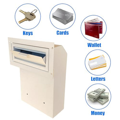 Locking Door Drop Box, Anti-Fishing Mail Slot with Rear Access - color: White, size: Medium