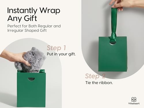 Vitalizart Paper Gift Bags With Ribbon Handles Small Green Bulk Pack - color: Green, size: Small Size/10pcs