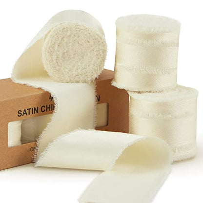 Keypan Ivory White Frayed Satin Chiffon Ribbon, 1.5 Inches, 21 Yards - color: Ivory White