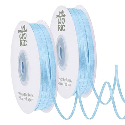 woric 2 Rolls Total 200 Yards Blue Satin Ribbon 1/8 Inch Thin Ribbon - color: Light Blue