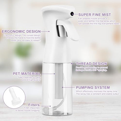 Spray Bottle for Hair – 2 Pack 200ml/6.8oz Fine Mist Water Spritzer, Refillable Empty Plastic Bottles for Hairstyling, Plants, Cleaning, Skin Care & Multi-Purpose Use