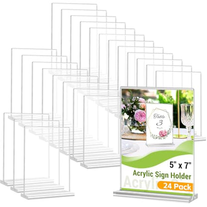 Dynta 24 Pack Acrylic Sign Holder 5x7 Inches Double Sided Picture Frame - size: 5x7 Inches