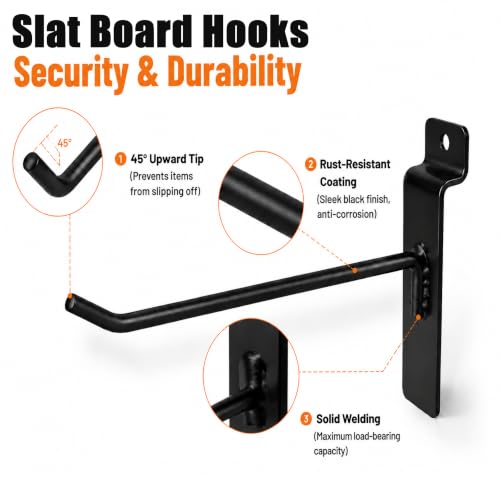 80 Pack Slatwall Hooks, 4/6/8/10 Inch Heavy Duty 0.24" Thick Slat wall Hooks,Various Size Black Slatwall Accessories for Garages, Sheds, Basements, Retail Stores