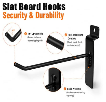80 Pack Slatwall Hooks, 4/6/8/10 Inch Heavy Duty 0.24" Thick Slat wall Hooks,Various Size Black Slatwall Accessories for Garages, Sheds, Basements, Retail Stores