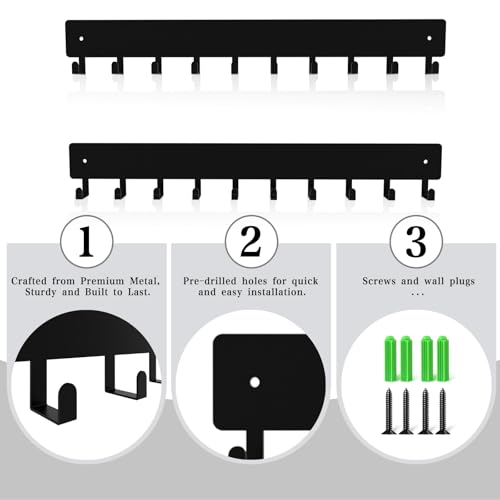 14inch Wall Key Holder with 10 Hooks(2 Sets), Metal Key Rack Wall Mount for Keys, Bags and Leashes, Key Hanger for Decorative Organizer Apartment，Entryway,livingroom,Black