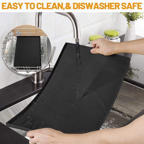Hubulk Dog Feeding Mat,100% Waterproof Food Grade Silicone Pet Food and Water Bowl Placemat,Dishwasher, High Raised Edge to Prevent Spills,Nonslip Tray to Stop Messes on Floor (19"x12"x0.5", Black) - color: Black, size: 19"l X 12"w
