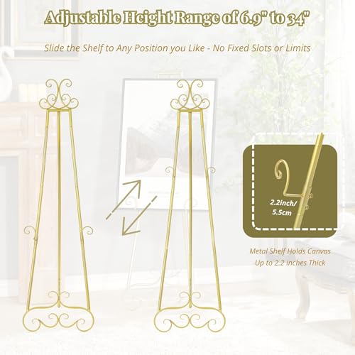 57”H Metal Easel Stand for Sign Gold Large Adjustable Heavy Duty - color: Gold