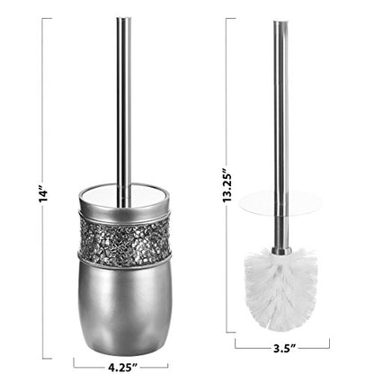 Creative Scents Crackled Glass Toilet Brush with Holder - Silver Toilet Bowl Cleaner Brush and Holder - Good Grip, Deep Cleaning, Decorative Design Compact Toilet Bowl Scrubber
