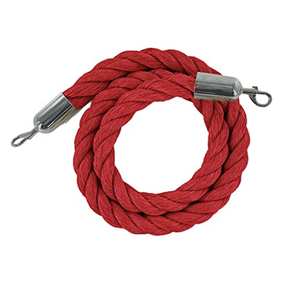 Montour Line Red Heavy-Duty Twisted Polypropylene Rope 6 Feet with Satin Stainless Steel Snaps, Post Queue Line Barrier for Movie Theaters, Grand Openings, Hotels - color: Red
