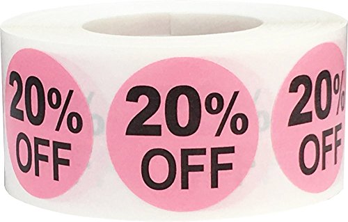 20% Percent Off Stickers for Retail 1 Inch 500 Adhesive Labels