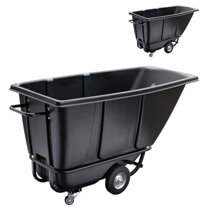 Tilt Dump Truck 850 lbs Capacity, 1/2 Cu.Yd Heavy Duty Trash Cart with Wheels, Forklift-Able Frame, Plastic Utility Dump Cart for Construction, Warehouse & Industrial Use (2-Pack) - size: 2PC