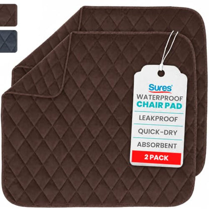 Sures Waterproof Chair Pads for Incontinence (22" x 21") - Washable - color: Brown, size: 2 Pack