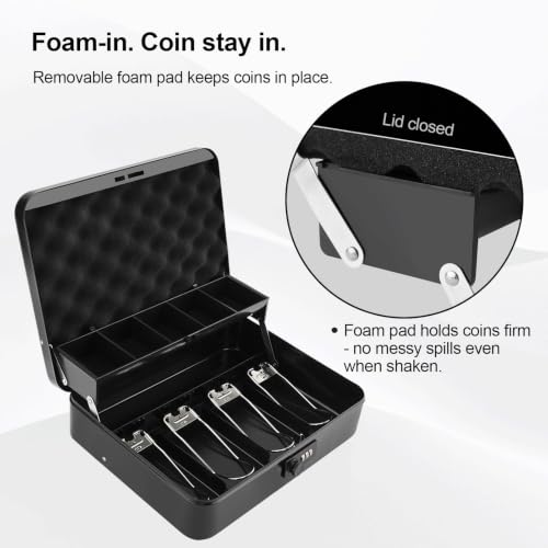 Jssmst Metal Cash Box with Money Tray and Lock, Portable Cash Drawer, 11.8" - color: Black Code-A