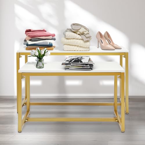 2-Piece Gold Metal Nesting Display Tables Shoe Handbag Retail Display Racks - color: Gold