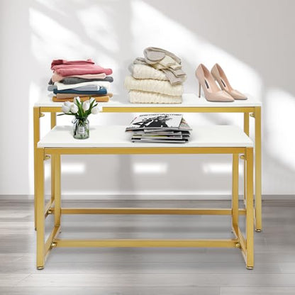 2-Piece Gold Metal Nesting Display Tables Shoe Handbag Retail Display Racks - color: Gold