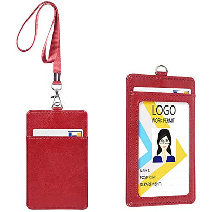 Teskyer Leather ID Badge Holder with Lanyard, Vertical Wine Red - color: Wine Red, size: Vertical