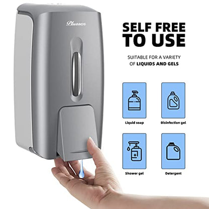 Commercial Wall Mount Soap Dispenser, Refillable ABS Plastic Manual Liquid Hand Soap Sanitizer Dispenser, 27oz (800ml) Large Capacity for Restaurant Office Public Restroom - color: Silver