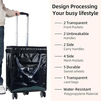 Reusable Grocery Bags on Wheels, Rolling Tote Bag, Black - color: Black