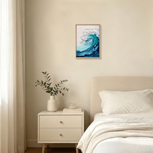Blue Ocean Wave Nautical Wooden Box Sign Wall Art 8x12 Inch - color: Blue Wave Art