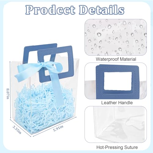 KEUKORZ 12 PCS Blue Clear PVC Gift Bags with Handles Reusable Transparent - color: Blue