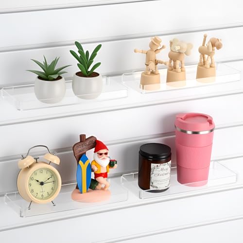 Yalikop 4 Pcs Clear Acrylic Slatwall Shelves, Fenced Style, 10 x 4 Inch - size: 10 x 4 Inch, style: Fenced Style