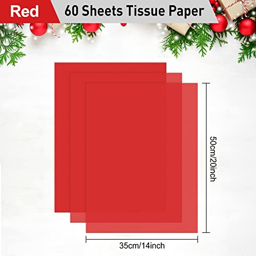 NEBURORA 60 Sheets Red Tissue Paper Set Christmas Gift Wrap Paper - color: Red