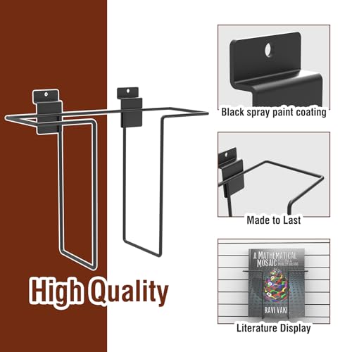 6 Pack Literature Display for Slatwall, Metal Wire Magazine Holder Slat Wall Shelf Accessories for Exhibitions Trade Show and Office Retail Store - Black