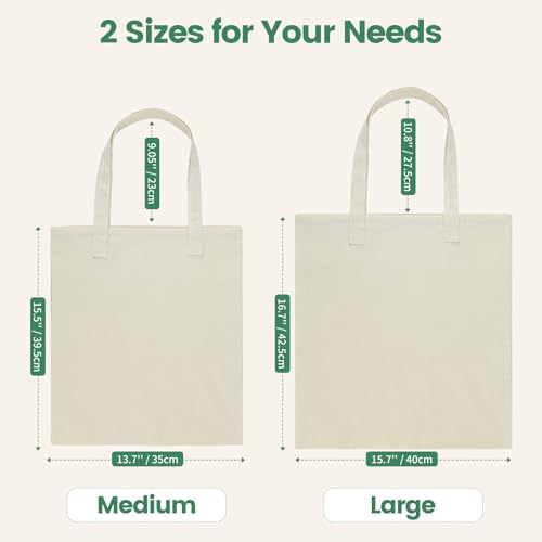 Carbrea 12 Pack Large Canvas Tote Bags Bulk, Reusable Grocery Bags - Beige - color: Beige, size: Large