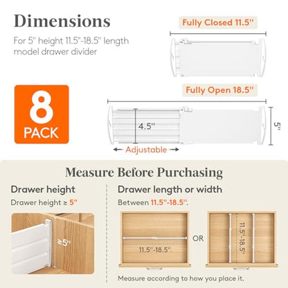 Lifewit 5" Tall Drawer Dividers, Adjustable Deep Drawer Organizer Clothes - size: 5"H, 11.5-18.5"L