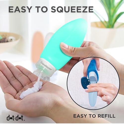 Dot&Dot Leak Proof Travel Bottles - Tubes for Liquid TSA Approved 3oz Silicone Toiletries Travel Shampoo & Conditioner Containers with Labels - color: 4pc 3 oz - Gray/White/Blue/Black