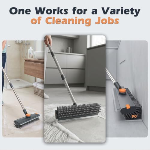 Masthome 3 in 1 Floor Scrub Brush with Long Handle, Heavy Duty Stiff Brush - color: Gray