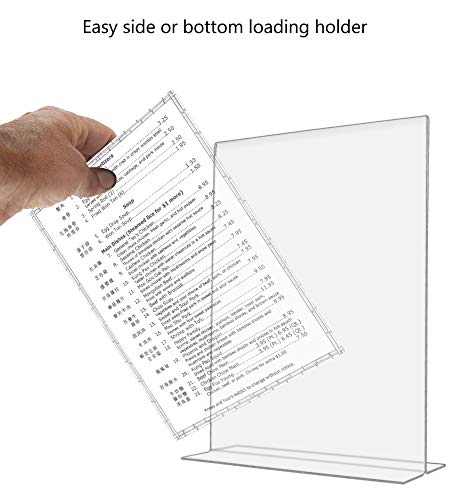 Marketing Holders 8.5" w x 11" h Sign Holder Literature Flyer Poster Frame Letter Notice Menu Pricing Deli Table Tent Countertop Expo Event Display Stand Clear Durable Acrylic Bottom Load - size: Bottom Load 8.5"w x 11"h