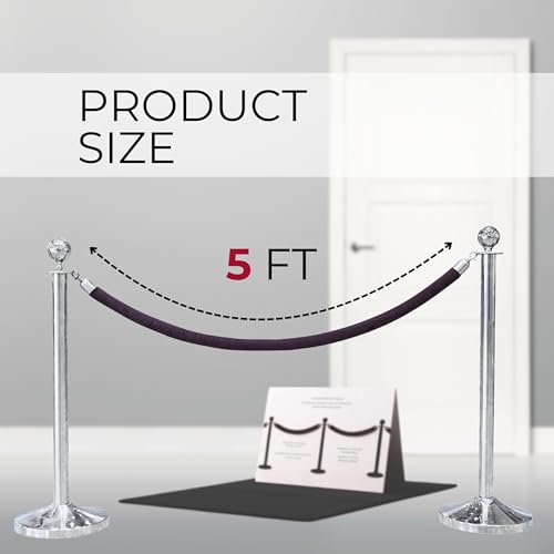4 PCS Black Velvet Rope - 5 Ft Black Velvet Rope for Ceremonies Safe for Parties Crowd Queue Line Control Hanging Stanchion Tape - color: Black + Silver
