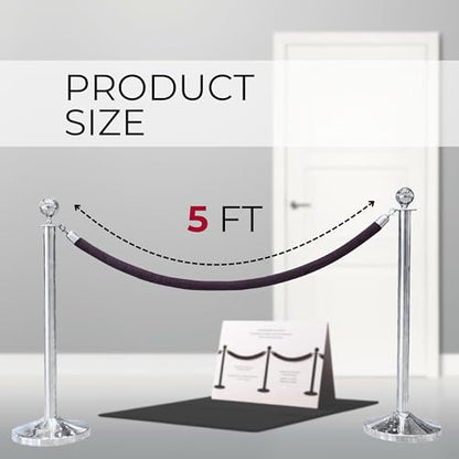 4 PCS Black Velvet Rope - 5 Ft Black Velvet Rope for Ceremonies Safe for Parties Crowd Queue Line Control Hanging Stanchion Tape - color: Black + Silver