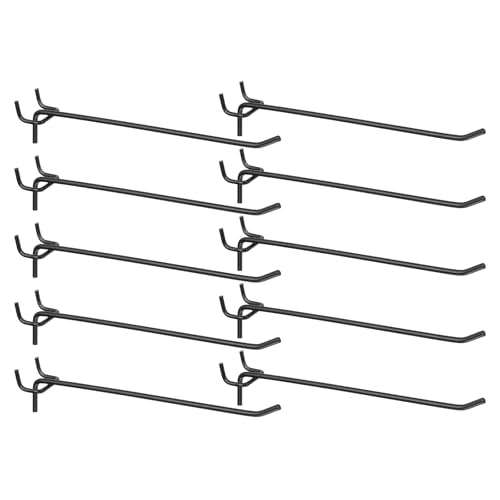 HARFINGTON 10pcs Pegboard Shelving Hooks 8" Stainless Steel Peg Board Display Hook Hanging Holders Wall Mount Organize Tools for Workbench Garage Kitchen Store, Black - size: 8 Inch
