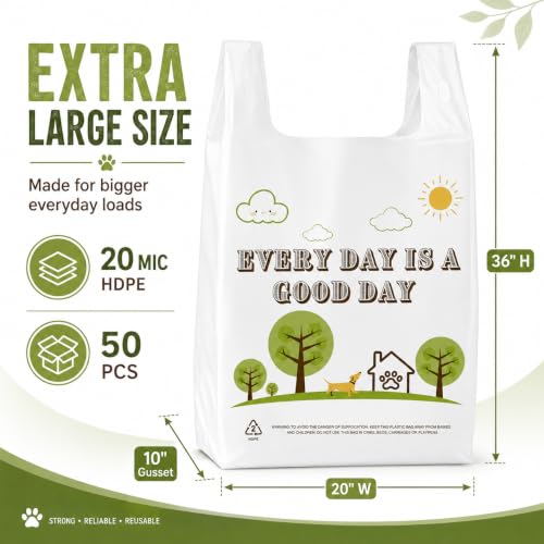 YoYoRain 50 Count Oversized White Tree T-Shirt Bags, 20 x 10 x 36 in - color: White Tree